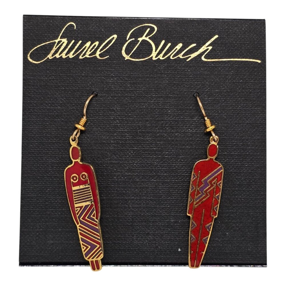 Laurel Burch Enamel Man & Woman Earrings With Gold-Tone Accents On Original Card
